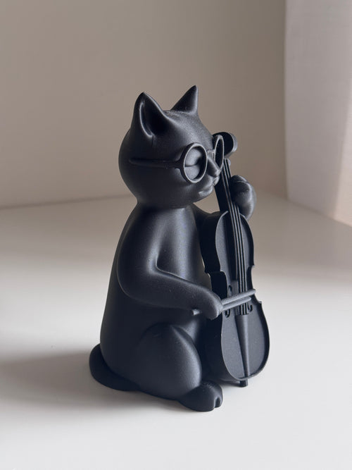 Cellist Cat Figurine