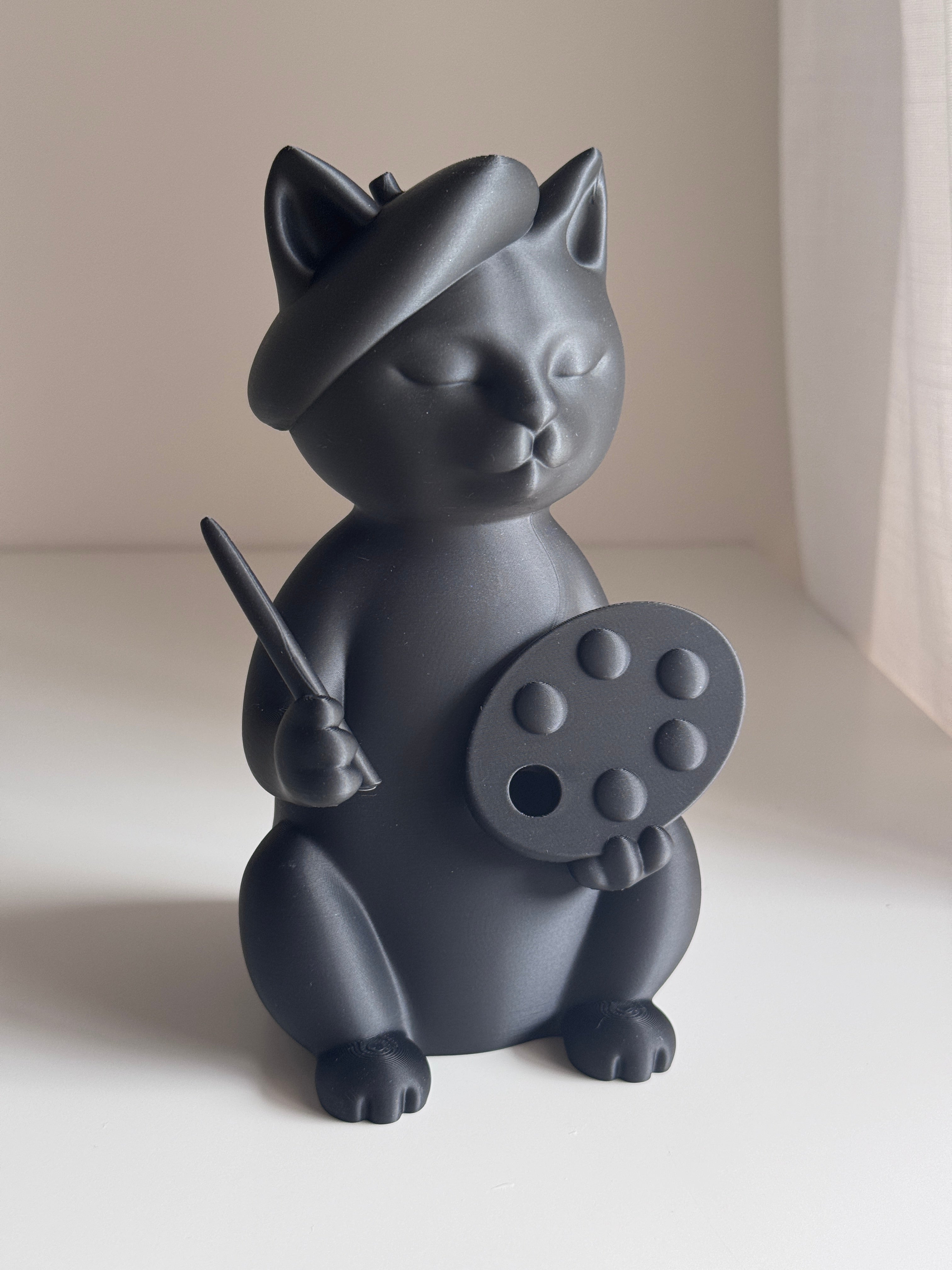 Artist Cat Figurine with Paint Brushes & Palette