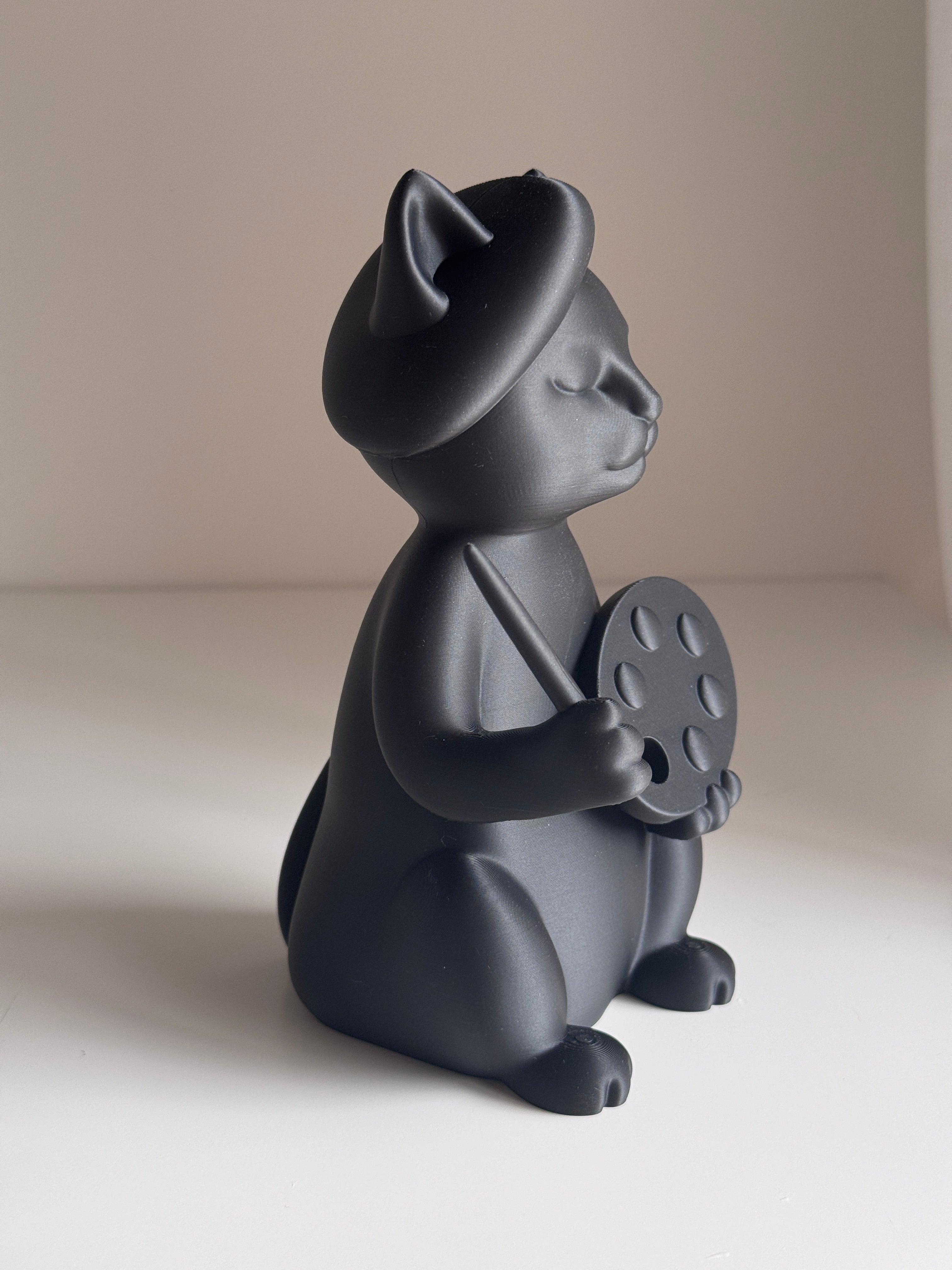 Artist Cat Figurine with Paint Brushes & Palette