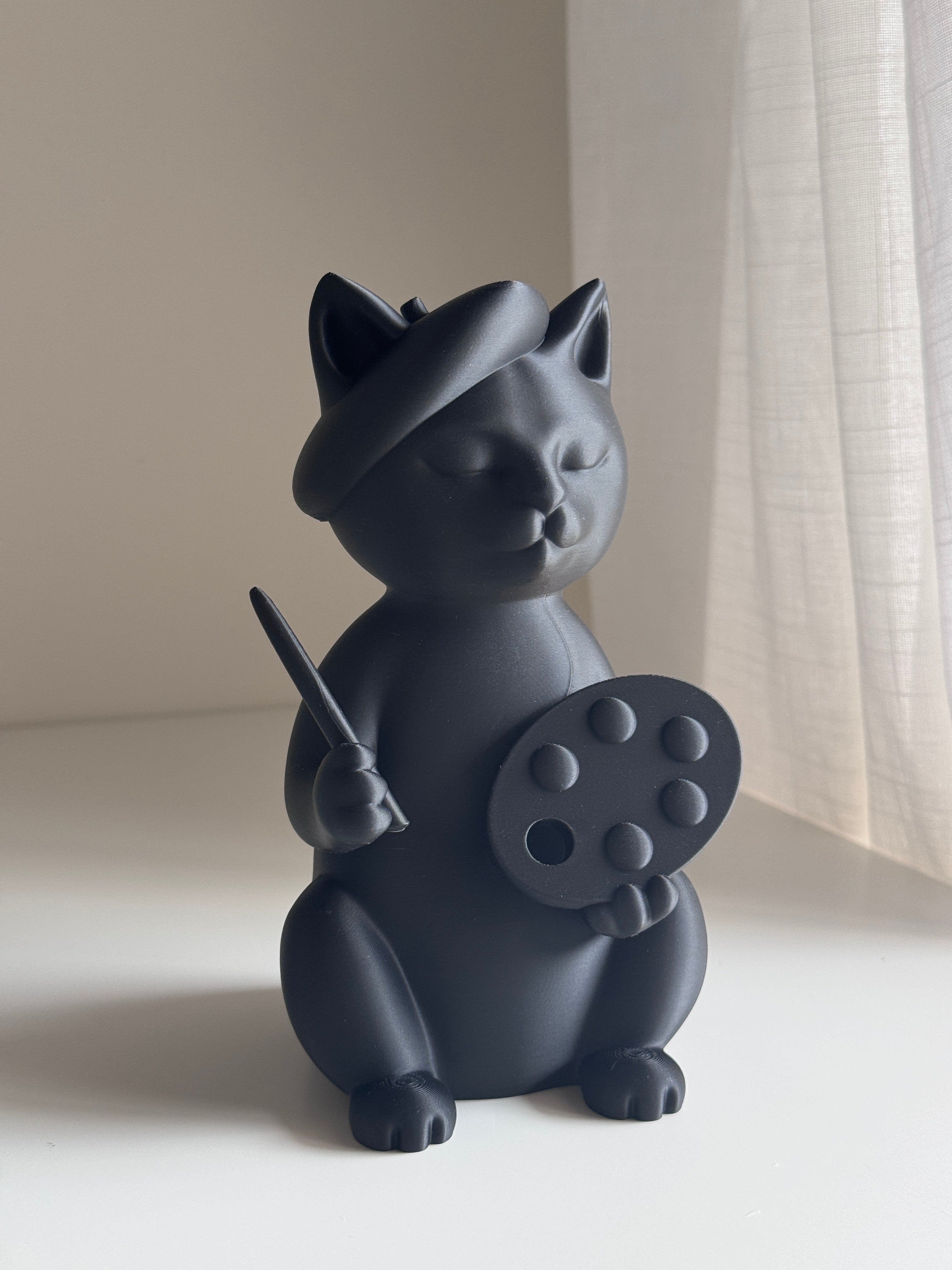 Artist Cat Figurine with Paint Brushes & Palette