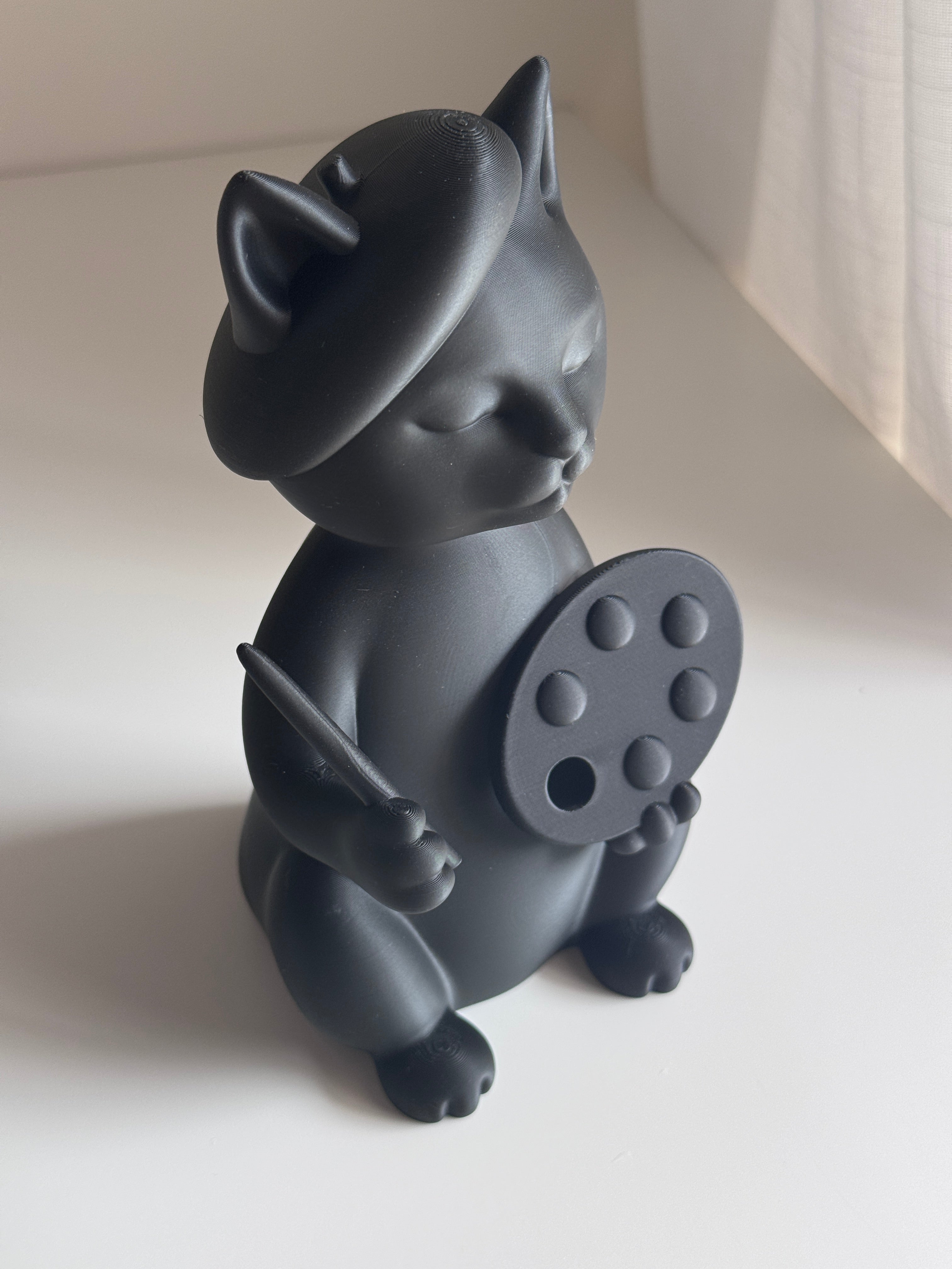 Artist Cat Figurine with Paint Brushes & Palette