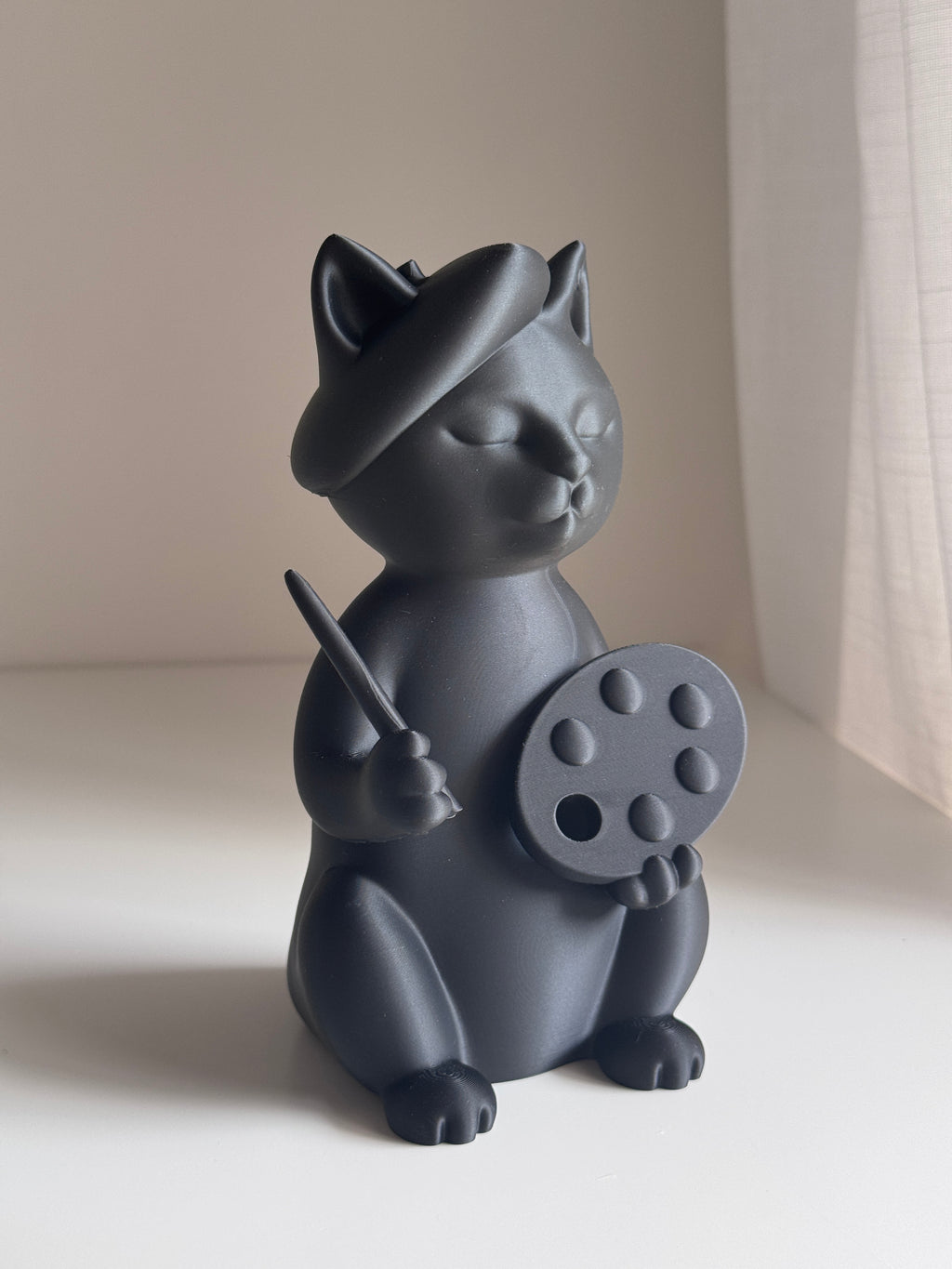 Artist Cat Figurine with Paint Brushes & Palette