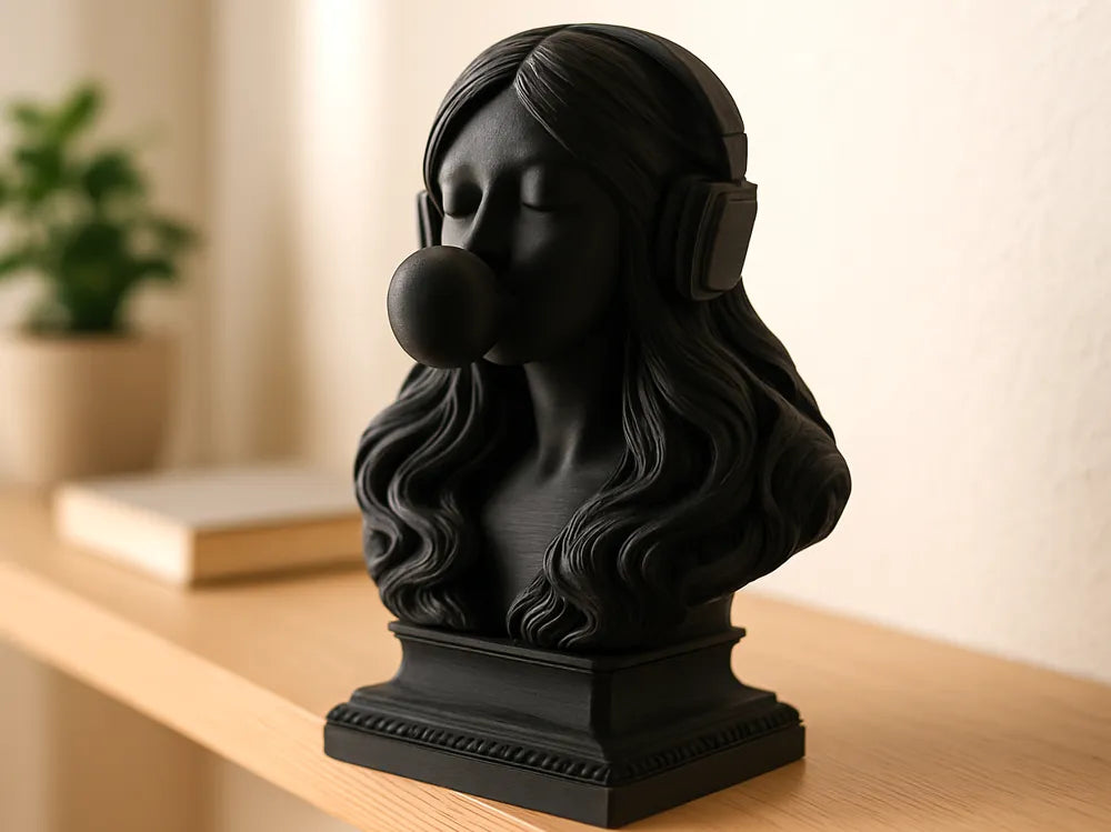 Stylish Girl Bust with Headphones & Bubble Gum Figurine