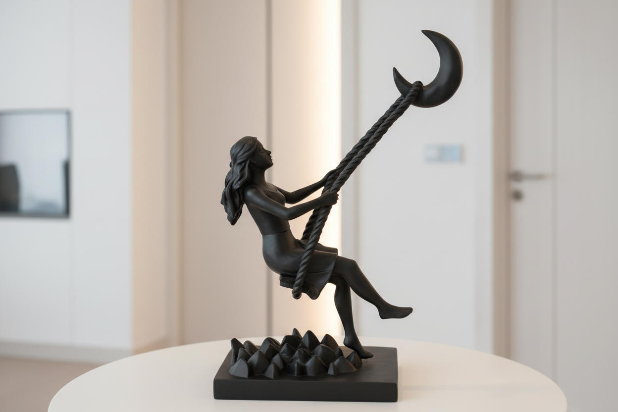 Swing to the Moon Sculpture in modern home setting