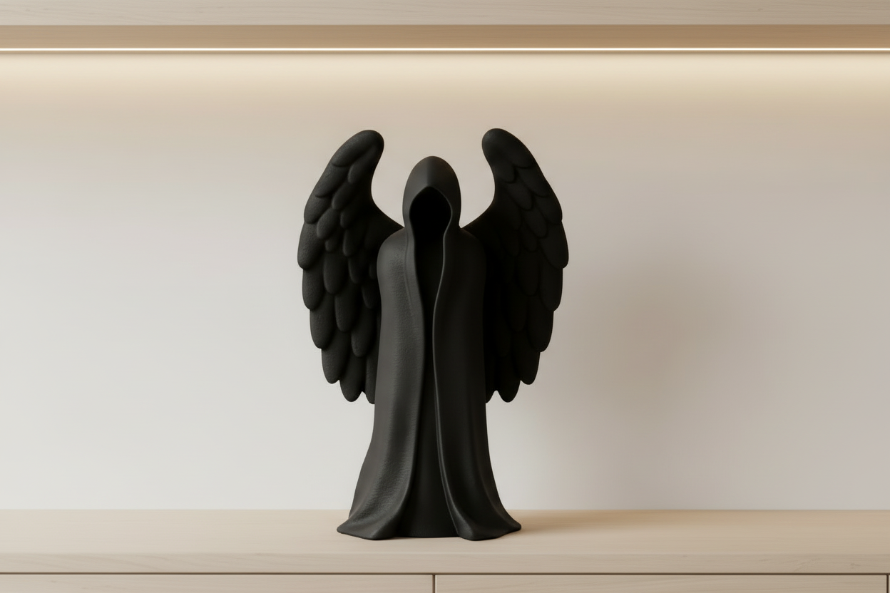 Dark Angel Sculpture in modern home setting