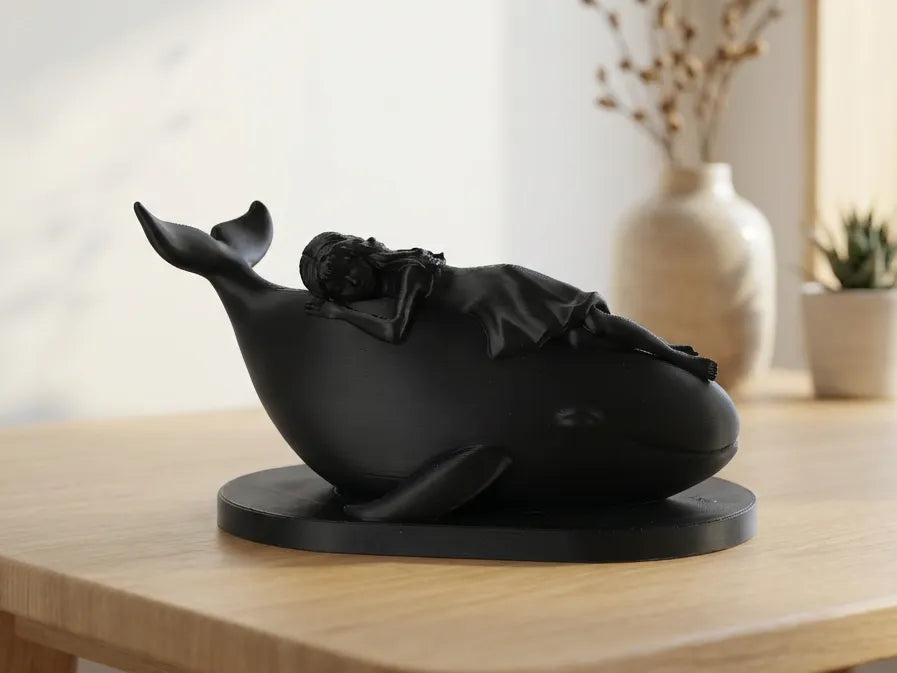 Whimsical Whale & Girl Desk Sculpture Figurine